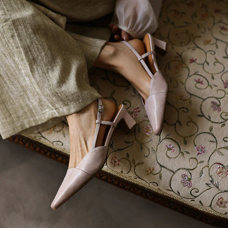 Serena | Sapatos de Salto Slingback de Pele