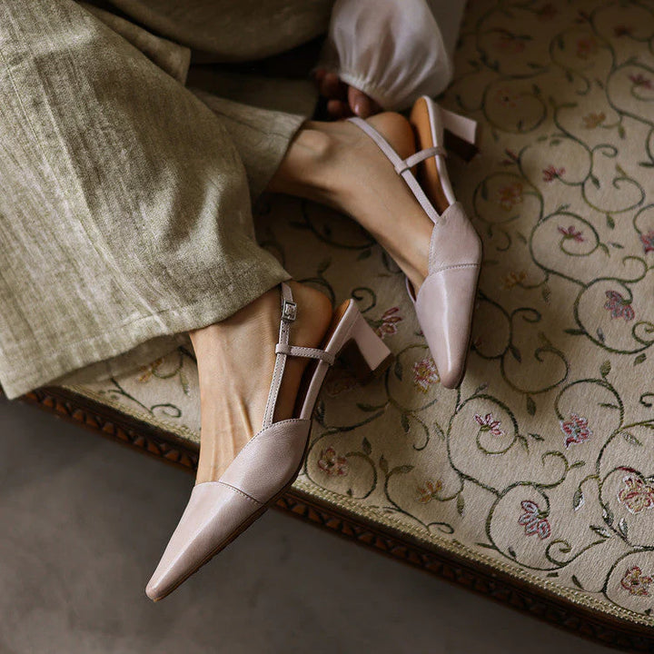 Serena | Sapatos de Salto Slingback de Pele