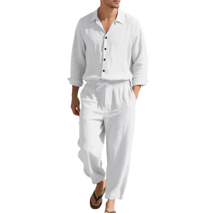 Conjunto De Lino Para Hombre Camisa Relajada Y Pantalones
