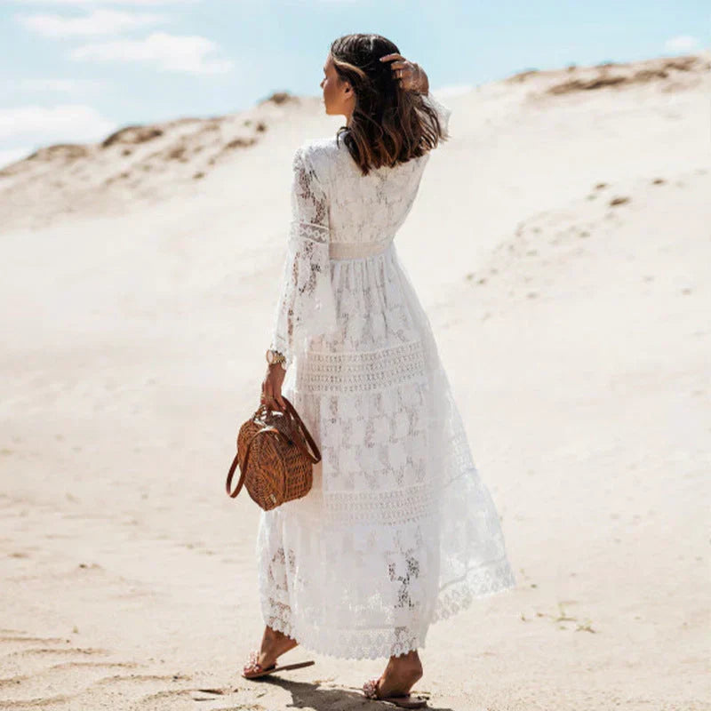VESTIDO LONGO BOHÉMIO MULHER MANGAS COMPRIDAS