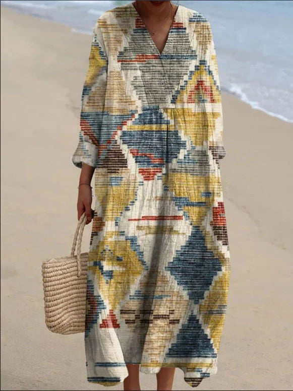 Cátia - Vestido Inspirado No Boémio Com Padrões Étnicos