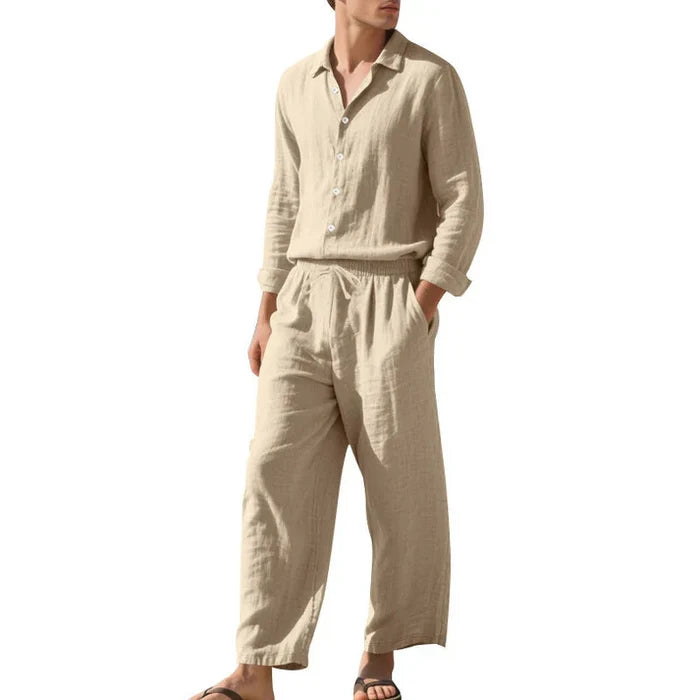 Conjunto De Lino Para Hombre Camisa Relajada Y Pantalones