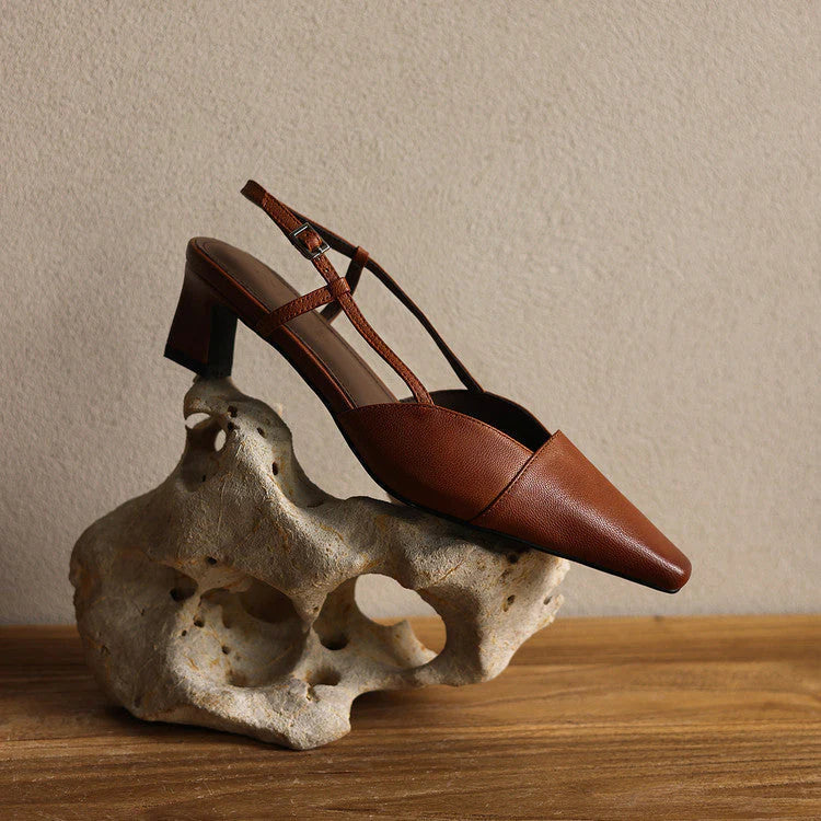 Serena | Sapatos de Salto Slingback de Pele