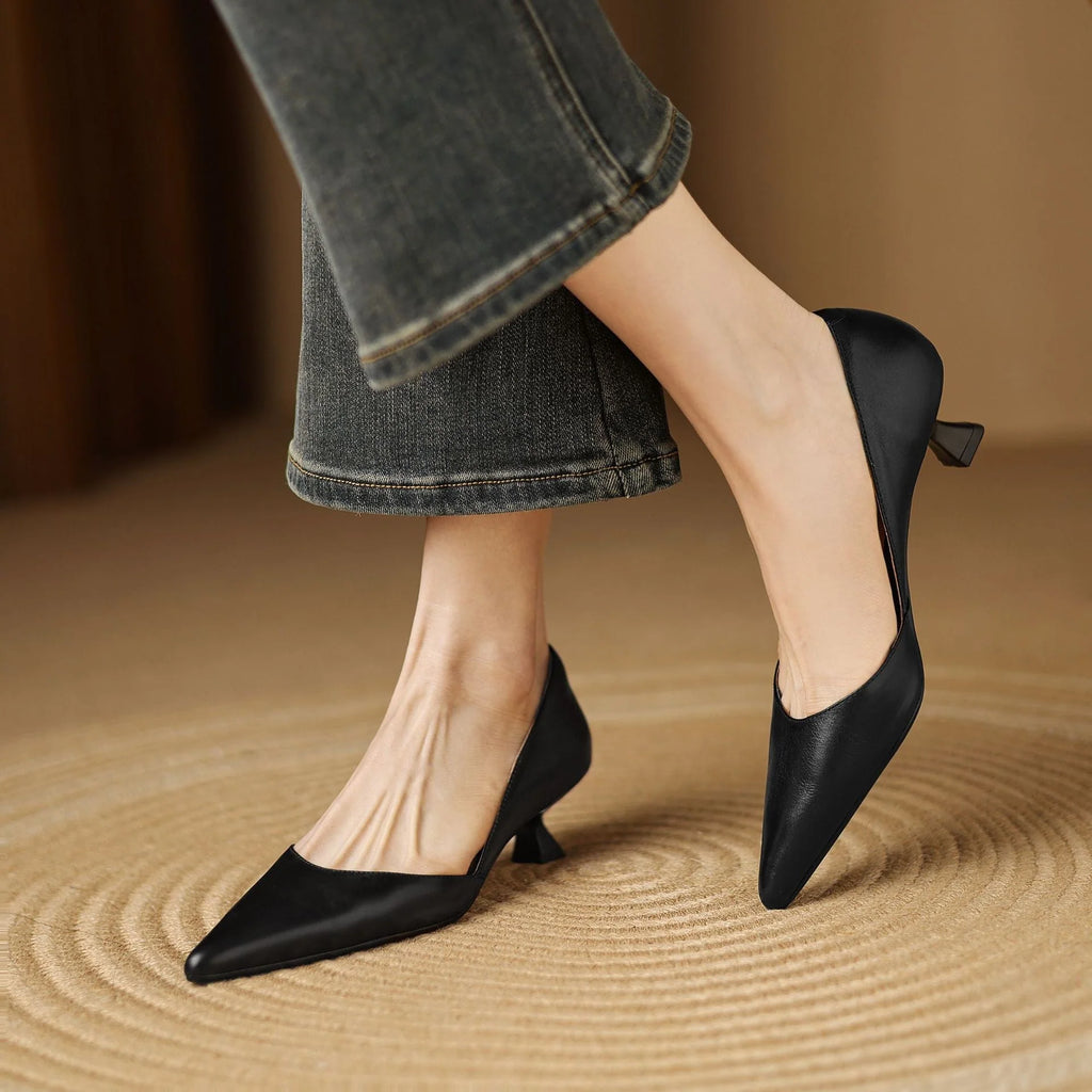 Ceyra | Tacones Bajos de Cuero Genuino