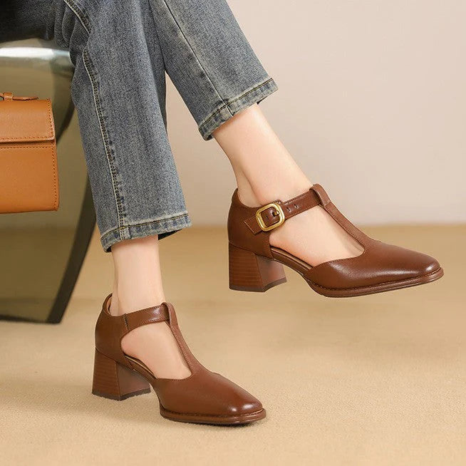 MARCELE - ZAPATOS DE CUERO T-STRAP