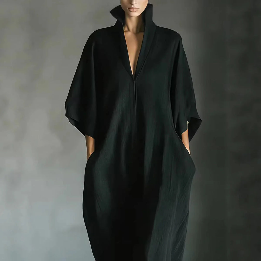 Alina - Vestido Comprido Com Mangas 3/4 E Decote Em V