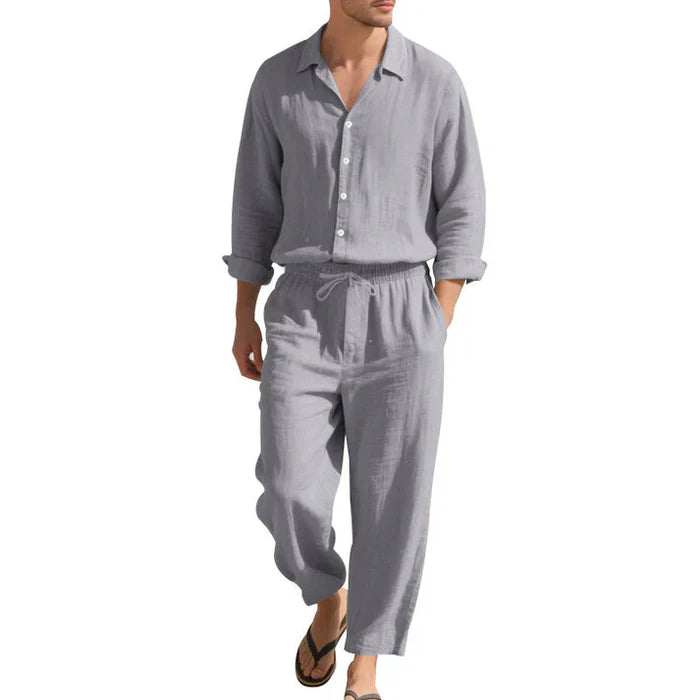 Conjunto De Lino Para Hombre Camisa Relajada Y Pantalones