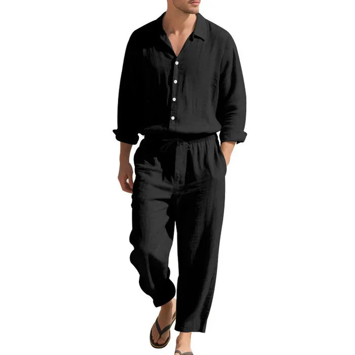 Conjunto De Lino Para Hombre Camisa Relajada Y Pantalones