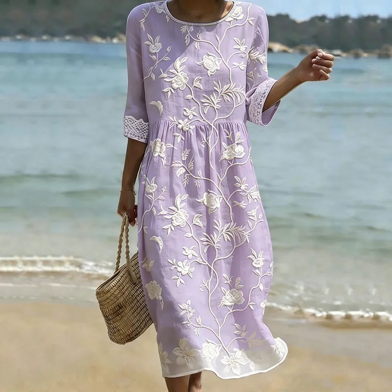 Vestido Floral Bohemio Vintage de Manga 3/4