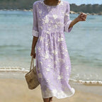Vestido Floral Bohemio Vintage de Manga 3/4