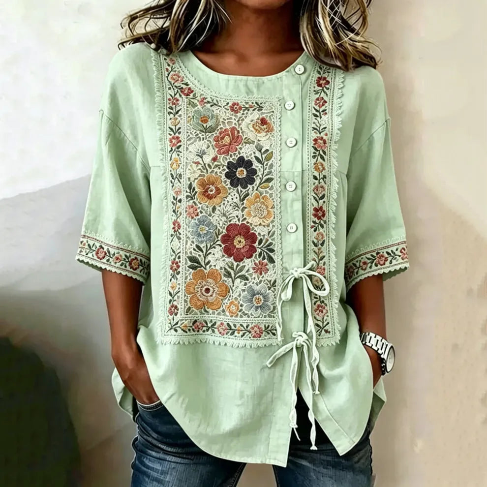 - TOP BOHO FLORAL RETRO MANGA CORTA