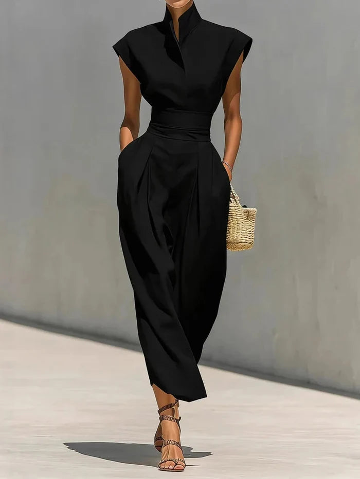 VESTIDO MIDI ESTRUTURADO DE MULHER COM GOLA ALTA - ESTILO ELEGANTE PARA ESCRITÓRIO E NOITE