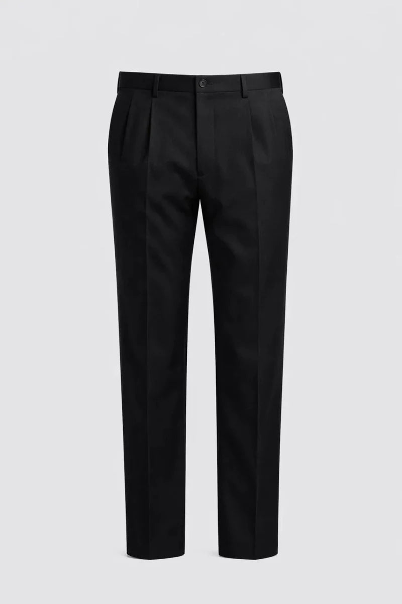 CALÇAS DE HOMEM PLISSADAS, CORTE RETO, AJUSTE ELEGANTE