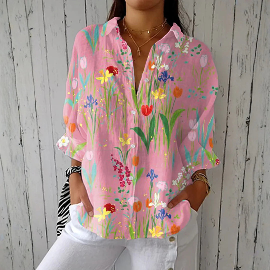 Sofia - Blusa Floral Jardim De Tulipas