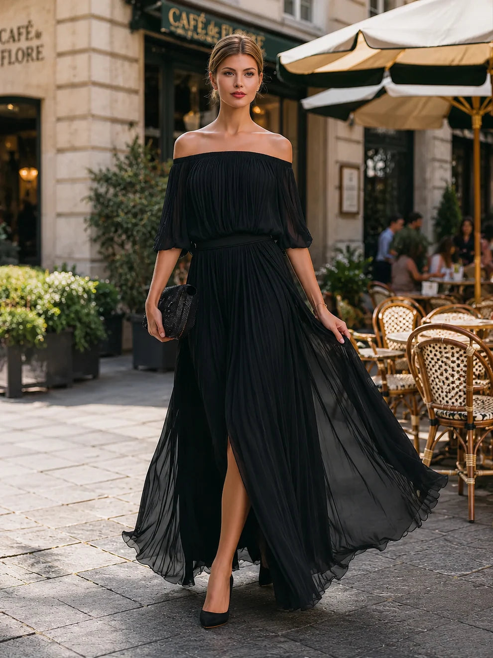 Ophelina | Vestido Maxi De Un Hombro Con Pliegues