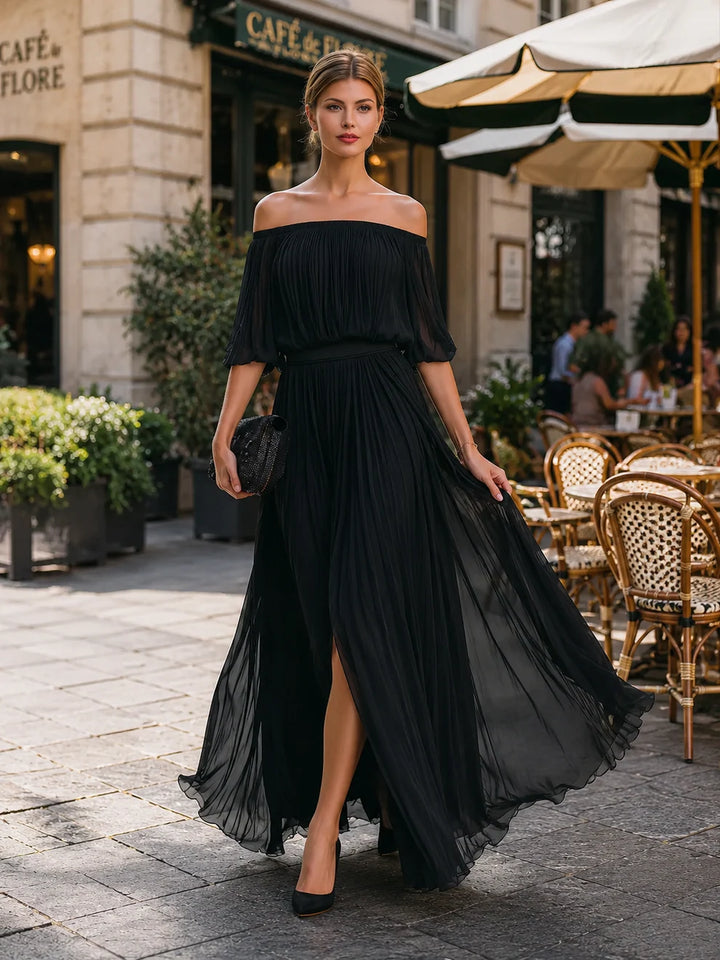 Ophelina | Vestido Maxi De Un Hombro Con Pliegues