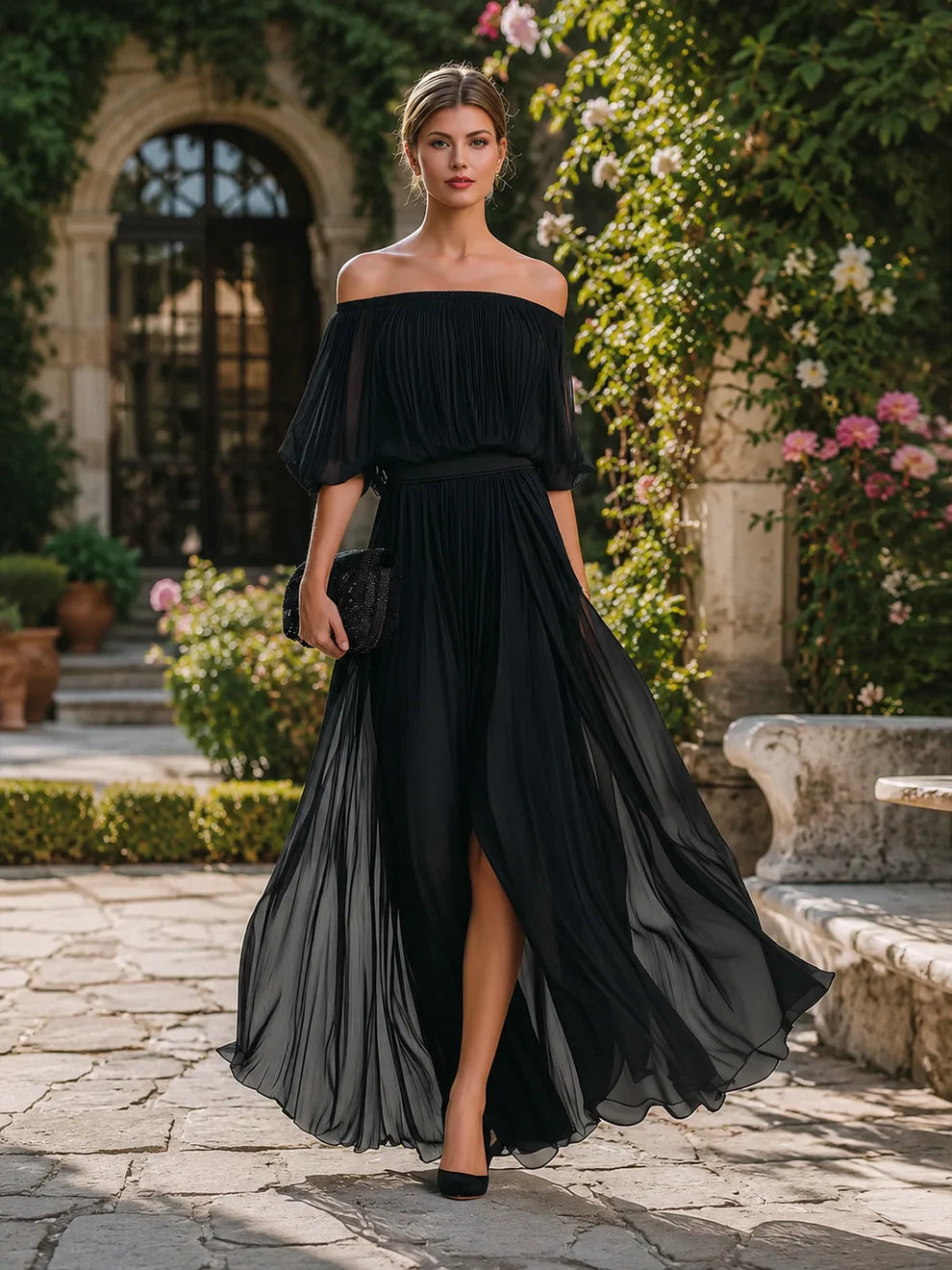 Ophelina | Vestido Maxi De Un Hombro Con Pliegues