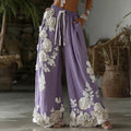 PANTALONES CASUALES DE LINO RETRO CON BORDADO FLORAL PARA MUJER