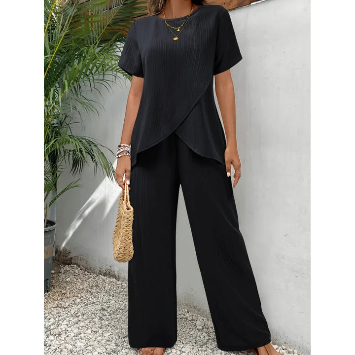 CONJUNTO DE PANTALON DE PIERNA ANCHA CON PLIEGUES MUJER - CONJUNTO RELAJADO DE DOS PIEZAS DEL DIA A LA NOCHE