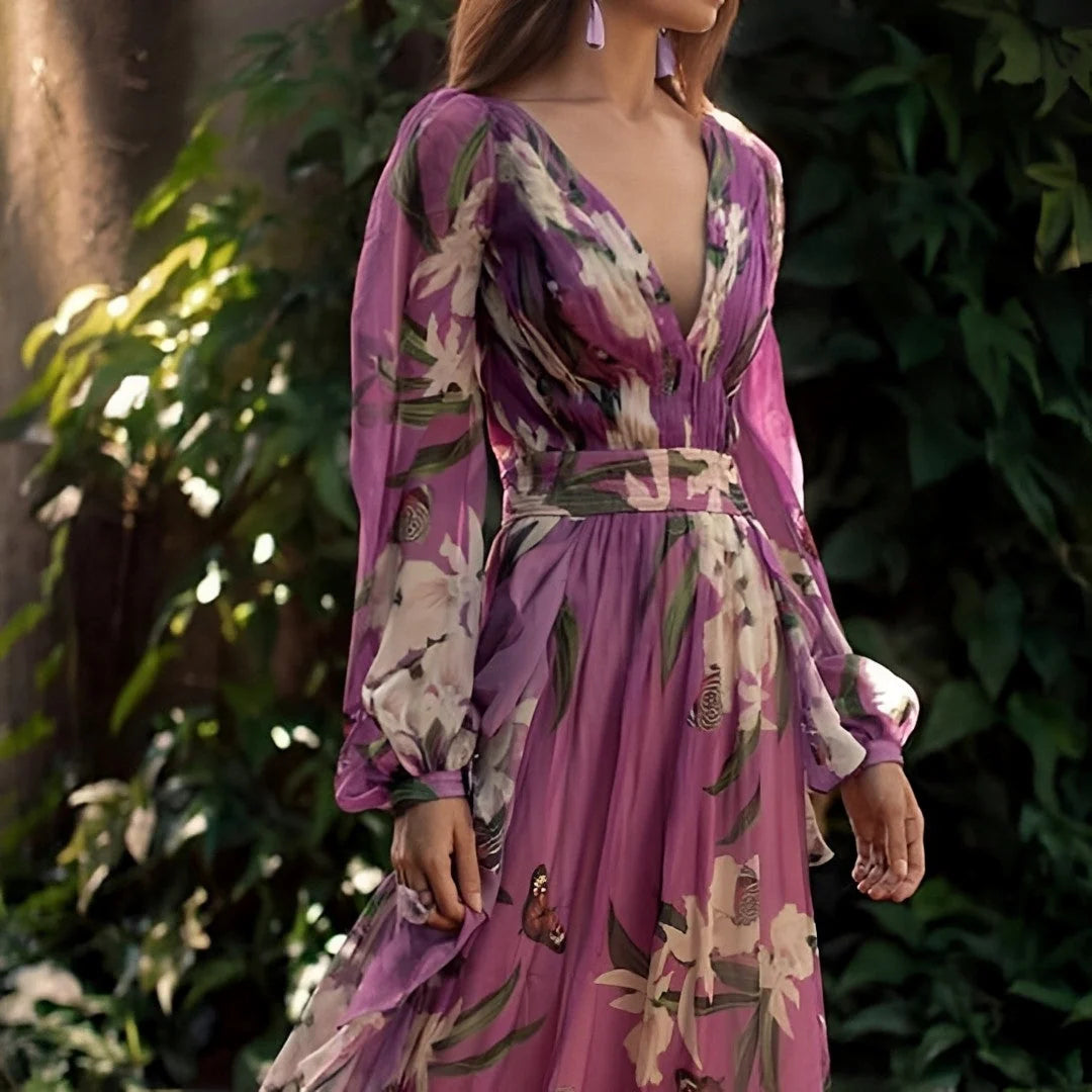 Sancha | Vestido Maxi Floral Con Escote En V Y Mangas Largas