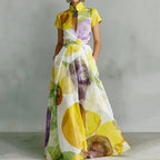 Vestido Maxi Floral de Vacaciones con Cuello Mao
