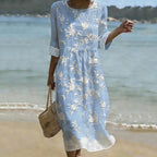 Vestido Floral Bohemio Vintage de Manga 3/4