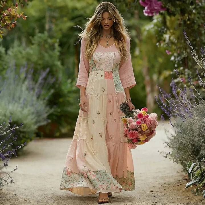Vestido Informal De Vacaciones Para Mujer Con Estampado Bohemio Y Patchwork