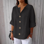 Camisa casual de mezcla de lino con botones en color liso