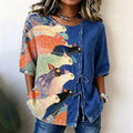 Top retro estampado gato cuello redondo manga 3/4