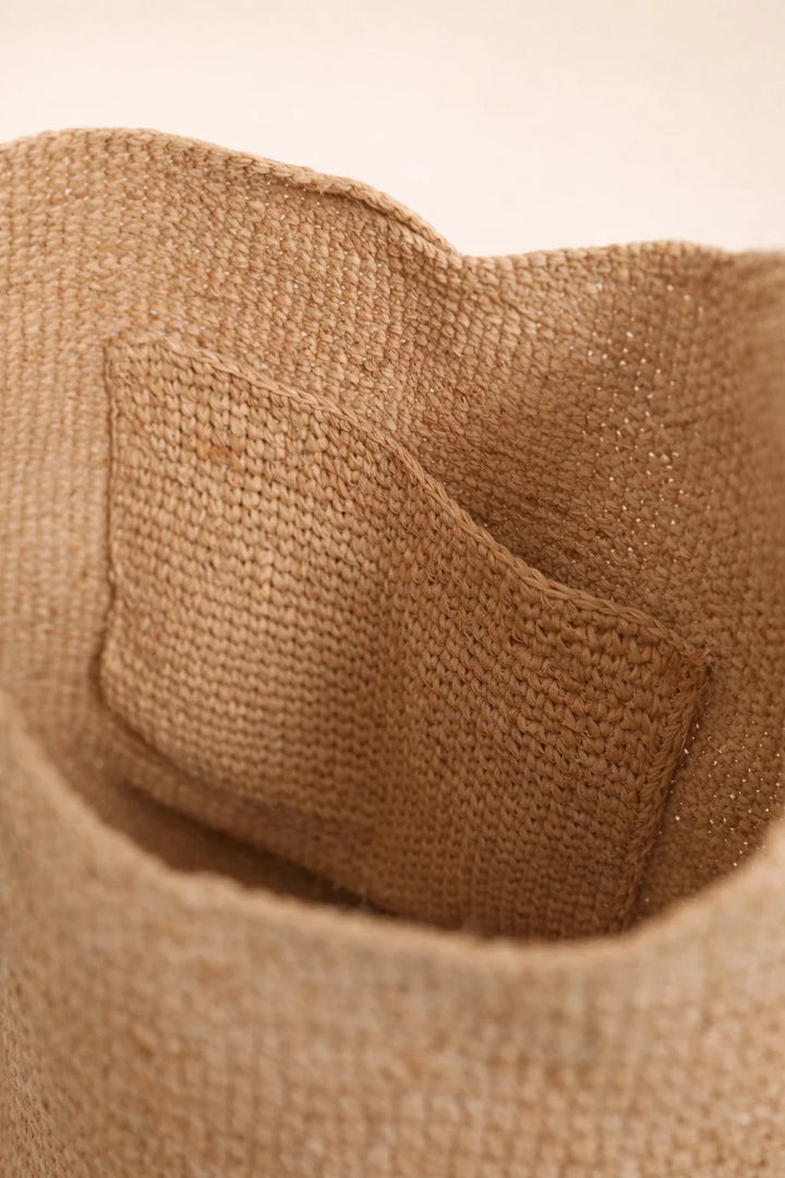 Bolso Cubo De Rafia Tejido A Mano Estructurado Para Playa Y Vacaciones