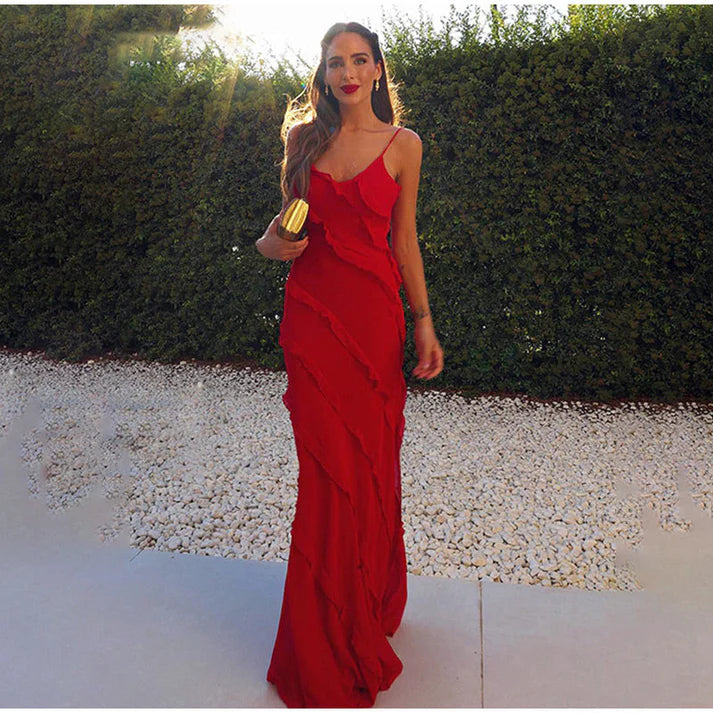 Everly | vestido maxi sin mangas con volantes