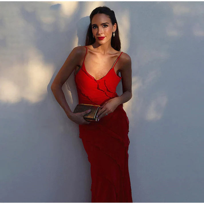 Everly | vestido maxi sin mangas con volantes