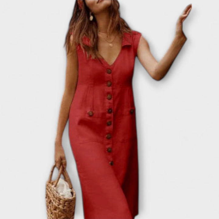 Nora | Cotton Linen A-Line Collared Dress