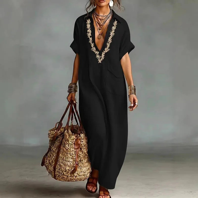 VESTIDO MAXI BOÉMIO MULHER DECOTE EM V ESTAMPADO