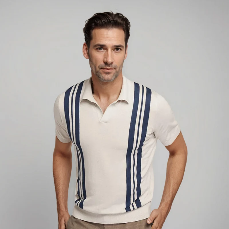 Polo Masculino De Punto A Rayas - Camisa Tailored Casual Y Elegante De Verano