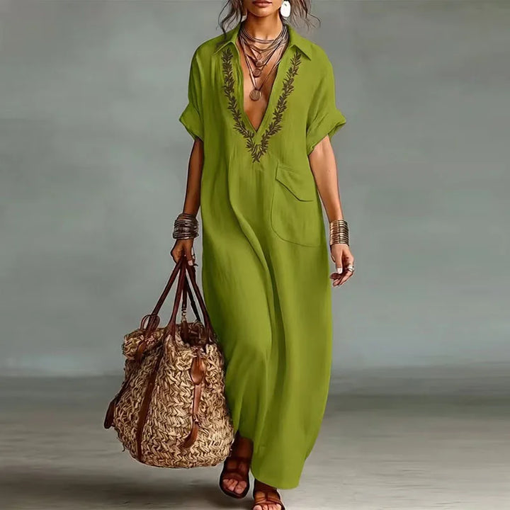 VESTIDO MAXI BOÉMIO MULHER DECOTE EM V ESTAMPADO