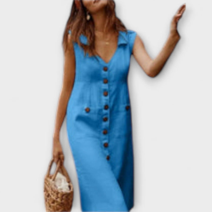 Nora | Cotton Linen A-Line Collared Dress