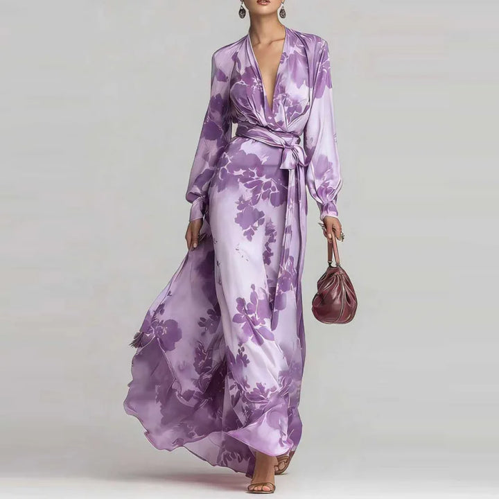 VESTIDO MAXI BOÉMIO MULHER DECOTE EM V COM CINTO