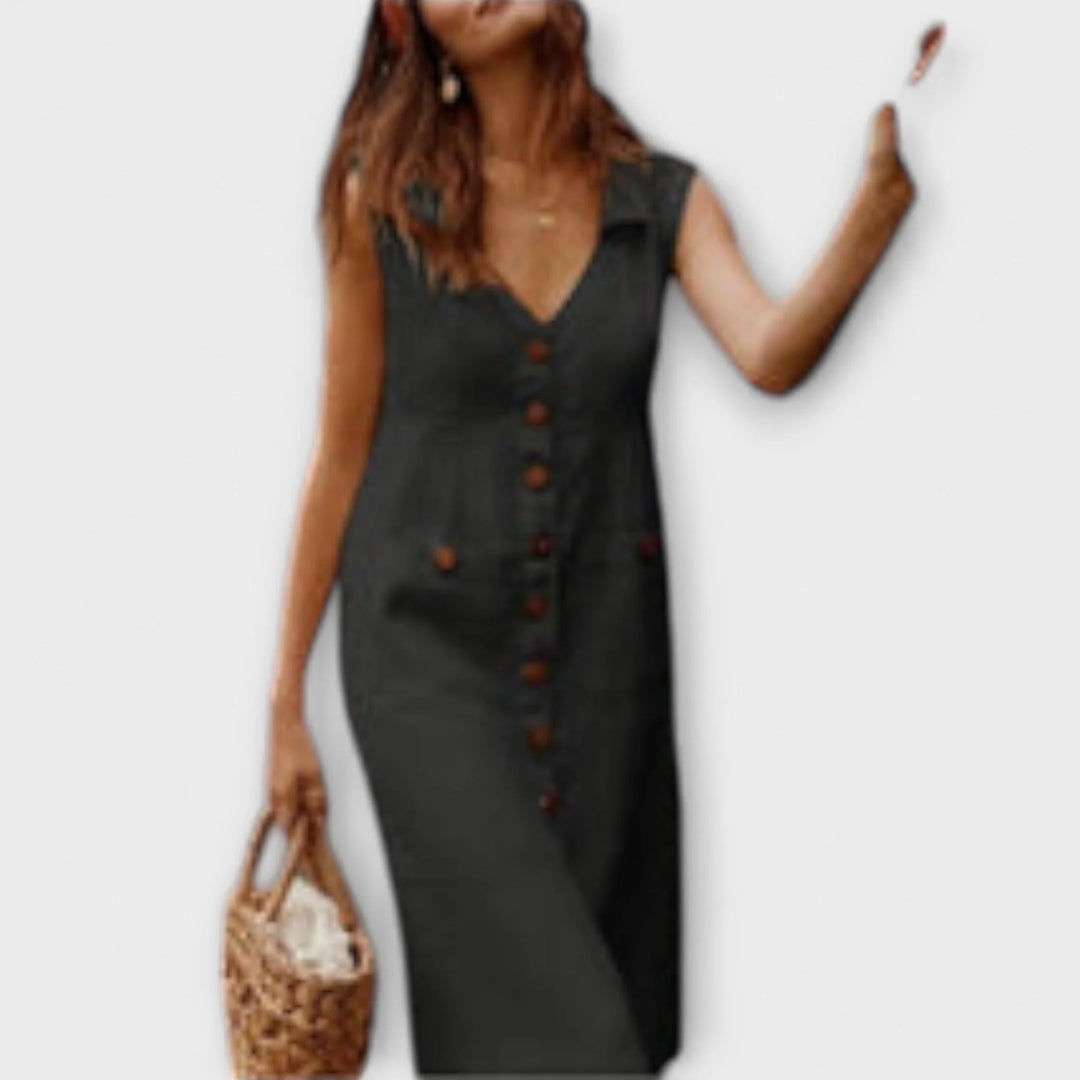 Nora | Cotton Linen A-Line Collared Dress
