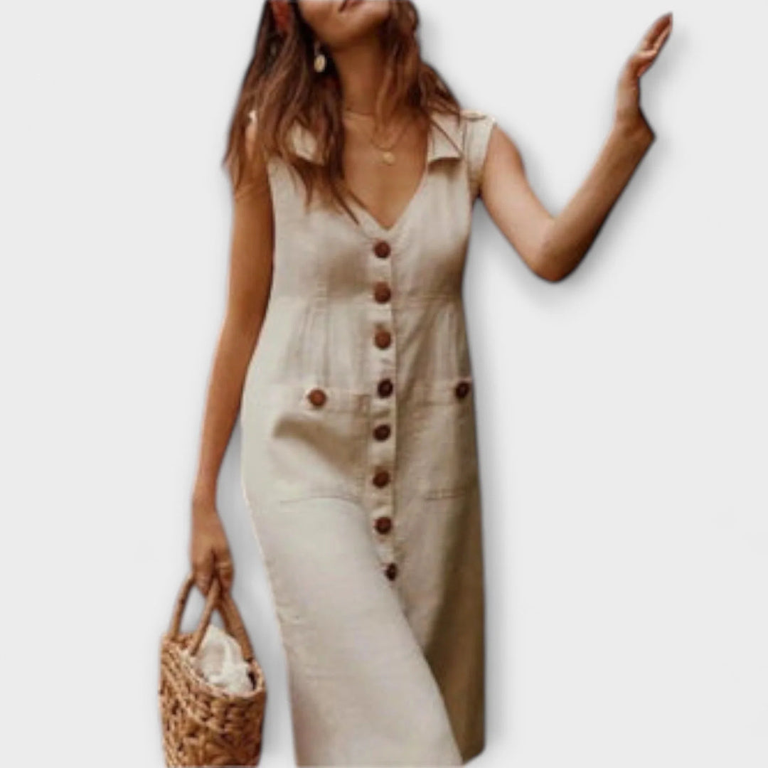 Nora | Cotton Linen A-Line Collared Dress