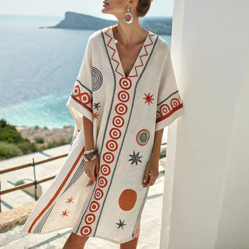 Vestido de playa en seda floral para el verano