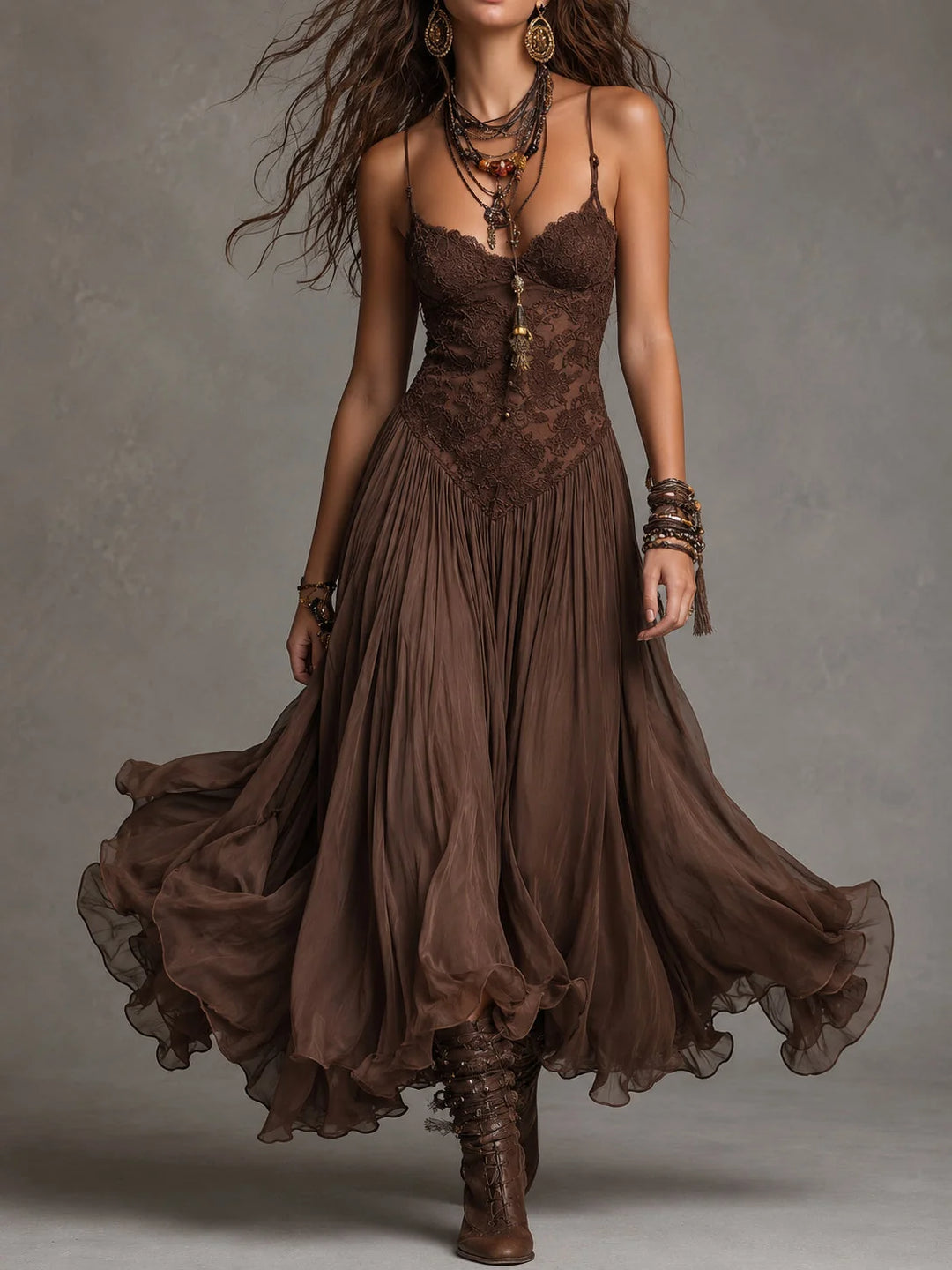 Leticia | Vestido Maxi Romántico Con Encaje
