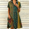 Vestido camisero de lino boho vintage con patchwork artístico