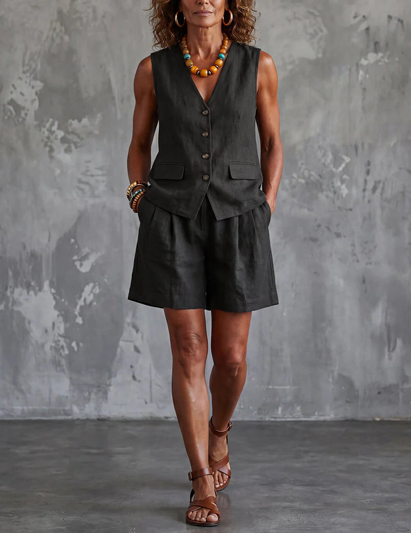 Fitted Vest And Relaxed Shorts Set