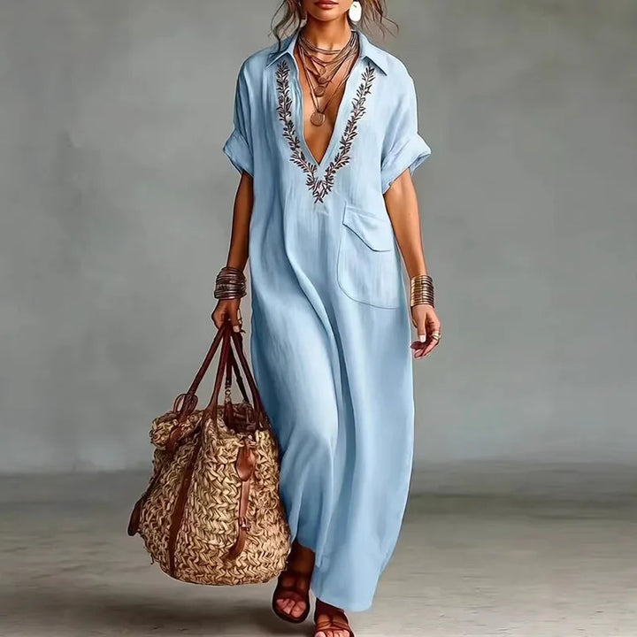 VESTIDO MAXI BOÉMIO MULHER DECOTE EM V ESTAMPADO