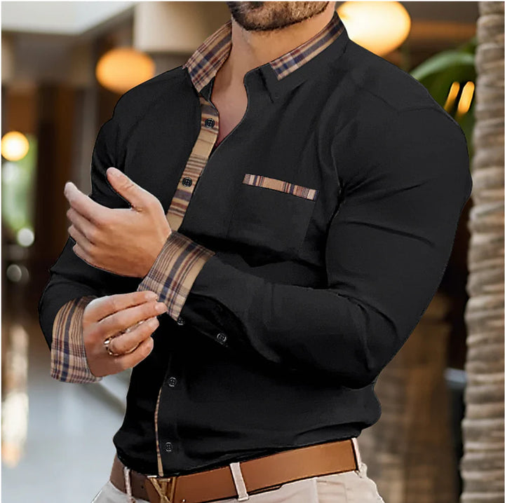 Camisa Casual Masculina Slim Fit Con Acabado En Contraste Y Mangas Largas
