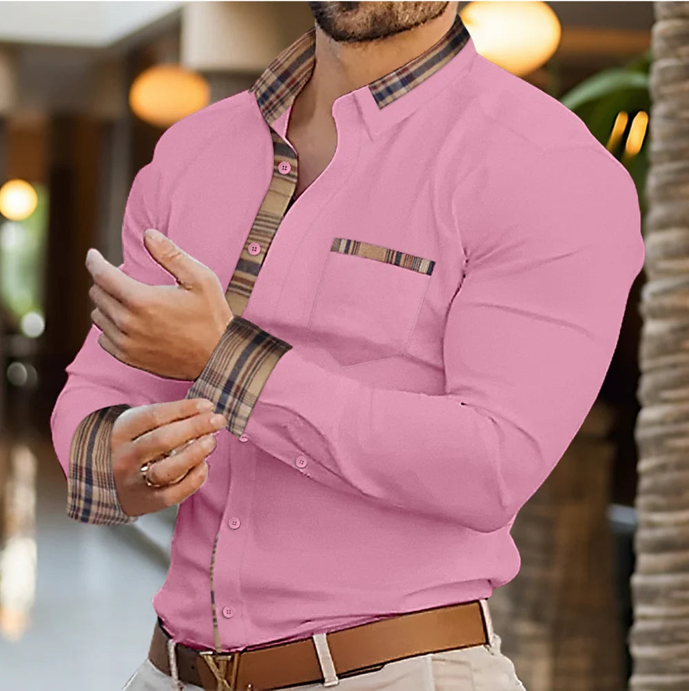 Camisa Casual Masculina Slim Fit Con Acabado En Contraste Y Mangas Largas