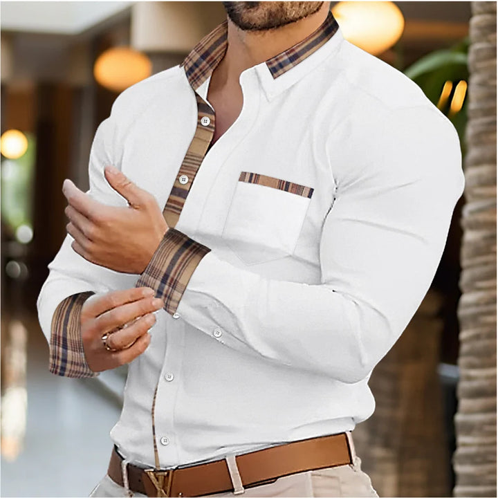 Camisa Casual Masculina Slim Fit Con Acabado En Contraste Y Mangas Largas