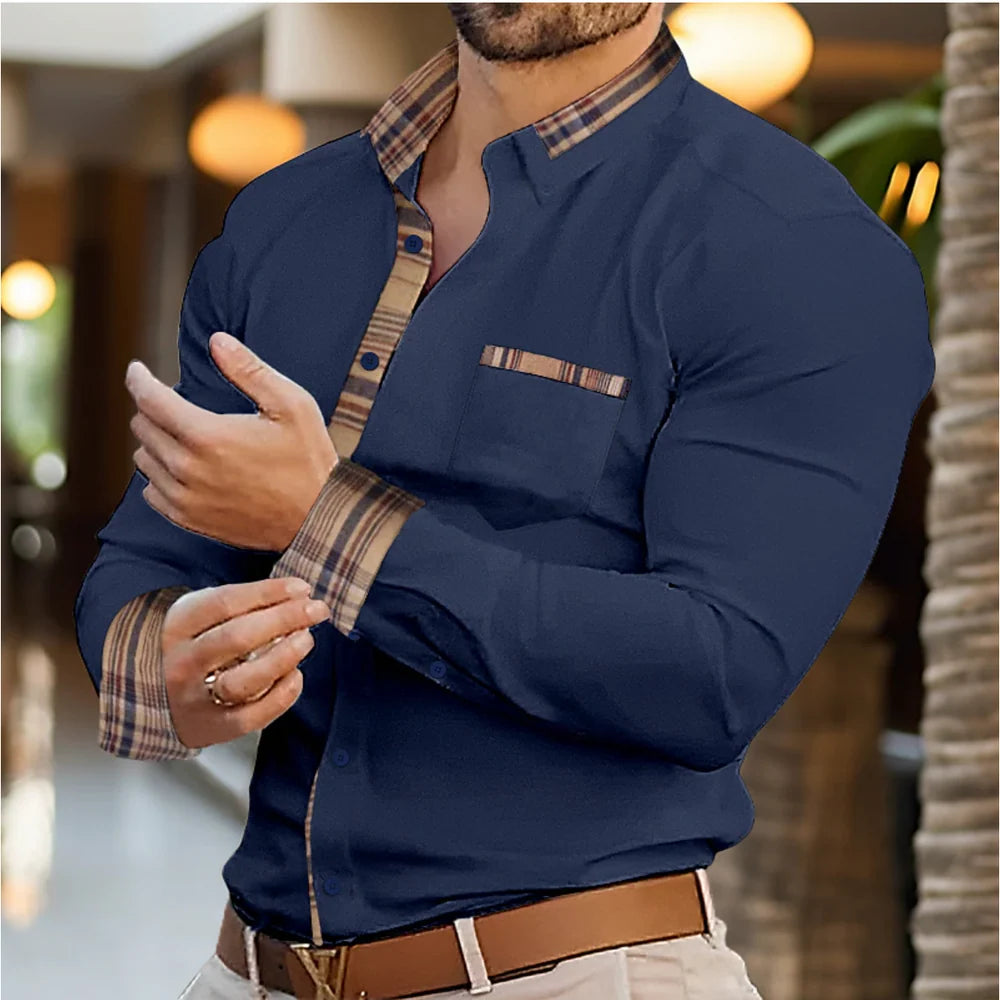 Camisa Casual Masculina Slim Fit Con Acabado En Contraste Y Mangas Largas