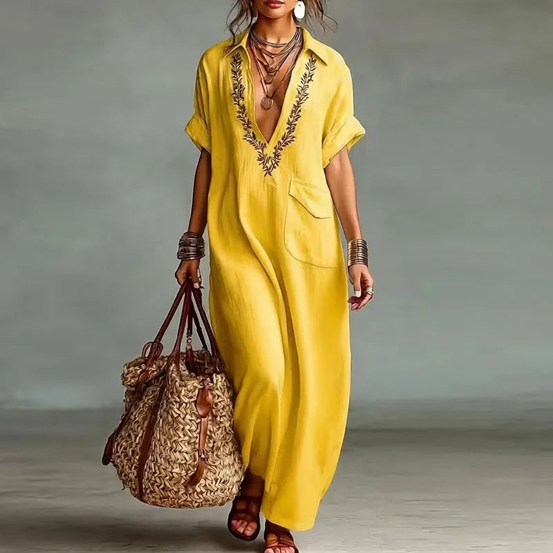 VESTIDO MAXI BOÉMIO MULHER DECOTE EM V ESTAMPADO